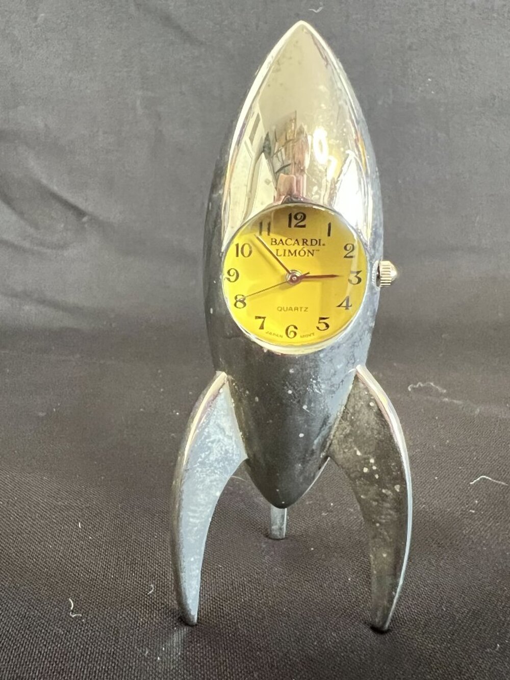 Vintage Bacardi Limón Chrome Rocket Ship Quartz Desk Clock - Retro Space Age